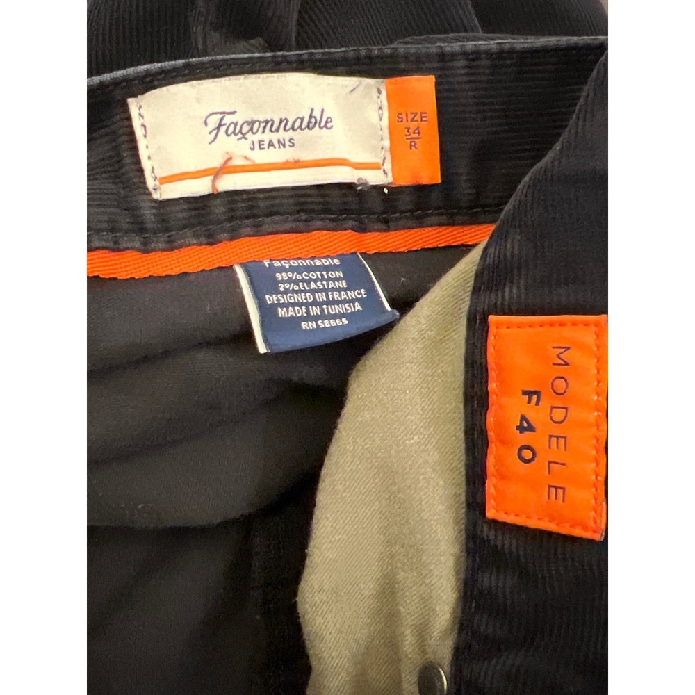 Faconnable Jeans Modele F40 Mens 34R Navy Black Corduroy Straight‎ Leg Pants